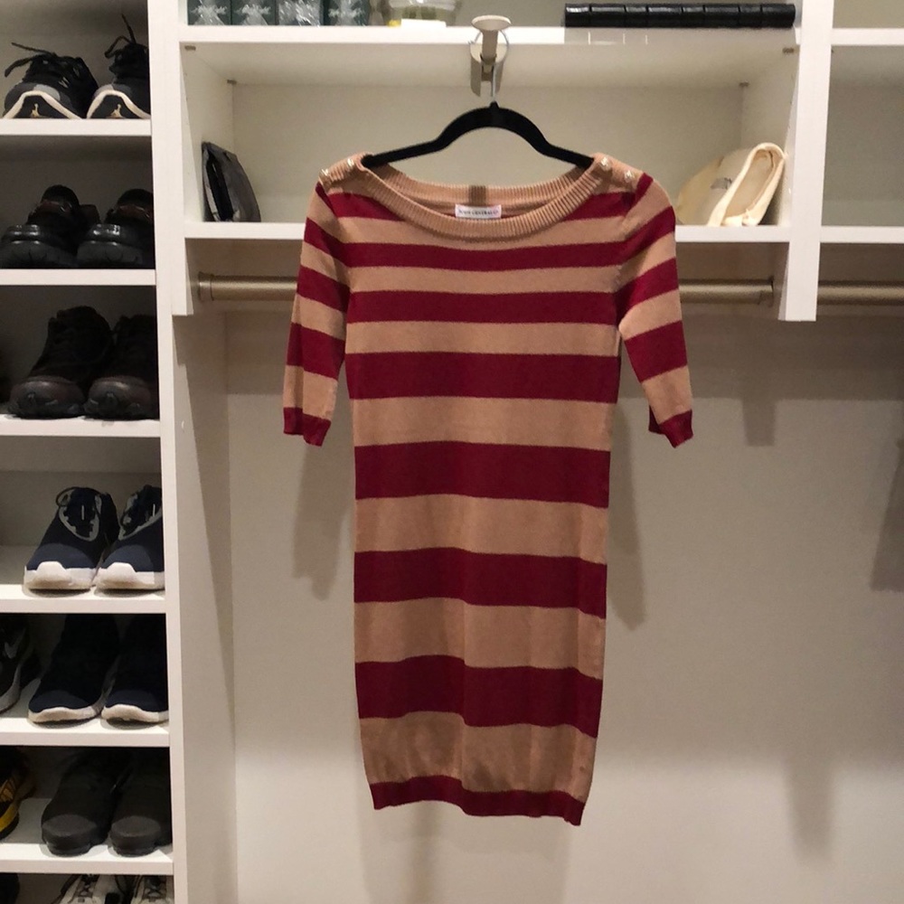 Camel and maroon sweater dress